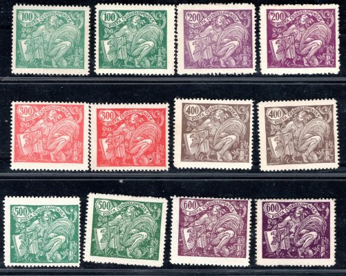 164 - 169 ; kompletní série včetně 167 Typ I + II a odstíny - celkem 12 známek 
