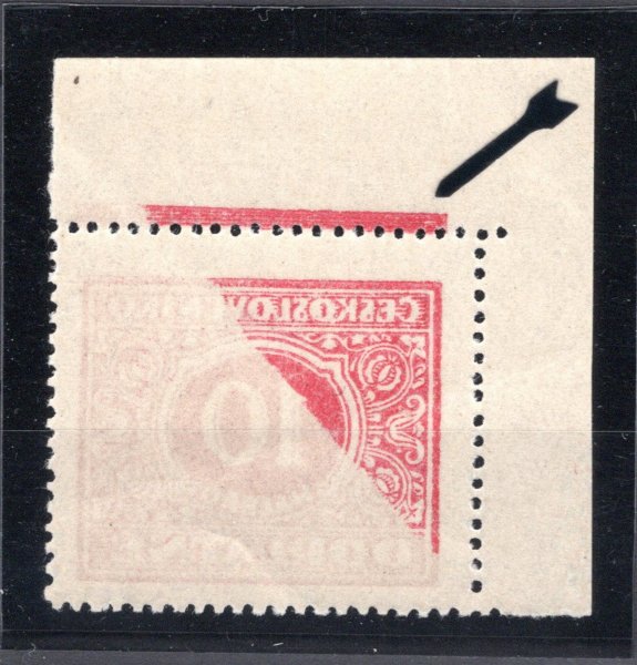 DL 56 ; Doplatní, 10h Částečný obtisk na lepu, rohový kus s lištou 