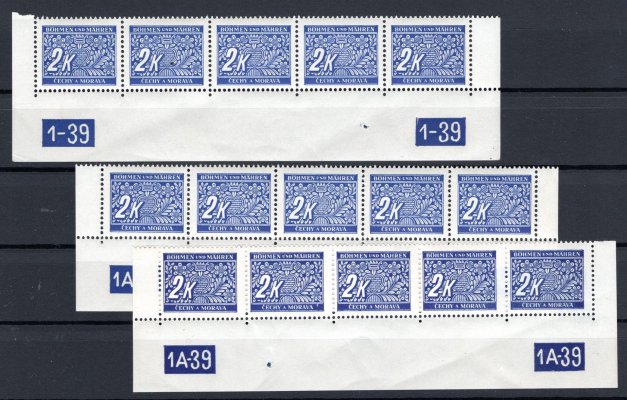 DL 11, pětipáska, modrá 2 K, s DČ 1-39, y-x, 1A-39, x-x, 1A-39, x-y