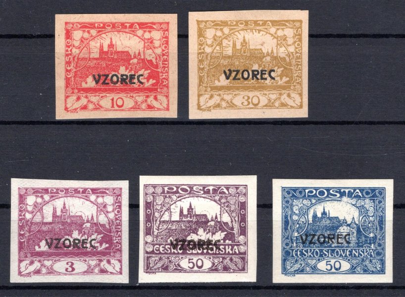 sestava  VZ, hradčanské známky, přetiskem VZOREC, zk. Vrba, 2 x (*)