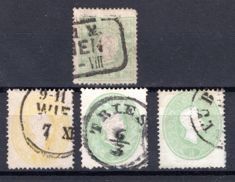 Rakousko - Mi. 12 II, 18, 19 - 2x, sestava razítkovaných známek