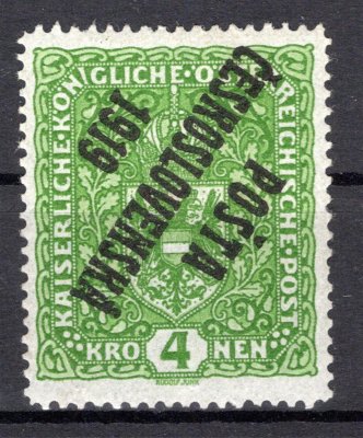 50 I  PP, typ II, znak, zelená 4 Koruna převrácený přetisk, zk. Vrba