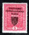 RV 17 ; I. Pražský přetisk, znak,  3 koruna úzká - výrobní  silnější vrásy v papíře 