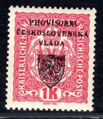 RV 15, I. Pražský přetisk, červená 1 K, zk. Vrba