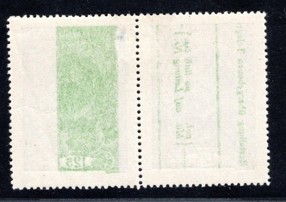 140, TGM, dvoupáska, modrá 125 h s obtiskem v zelené barvě z blanketu na telegram, vzácné