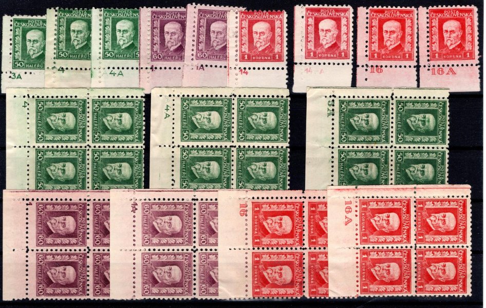 206 - 208, TGM,  4 bloky s DČ a rohové známky 
