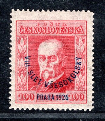 184 P 7, silně posunutý monogram nahoru, TGM, Všesokolský slet, červená 100h