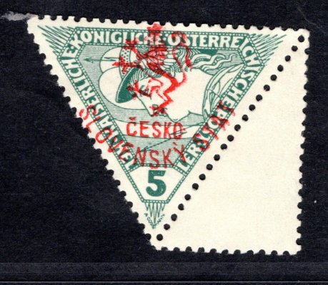 RV 65 KN  ; Hlubocké vydání ( Mareš) , červený přetisk, 5  h trojúhelník s kuponem vpravo, zkoušeno Mrňák, Mareš - řídký výskyt ! 