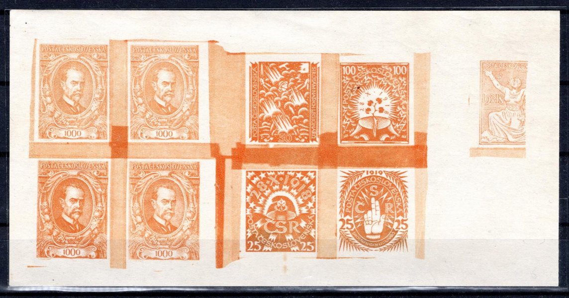 ZT HT, II. soutěž, soutisk 10 otisků známek v barvě oranžové na známkovém papíru,  zk. Gi, hledané, řídký výskyt