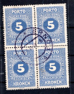 Rakousko - P 56, 4 blok, doplatní malá číska, modrá 5 K