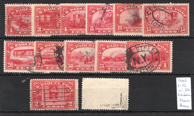 USA - Mi. Paket 1 - 12, včetně 2 b fialově červená - zk., 3200 Eu