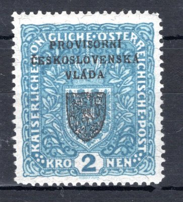 RV 16 a, I. Pražský přetisk, papír žilkovaný, znak, modrá 2 K, zk. Gi