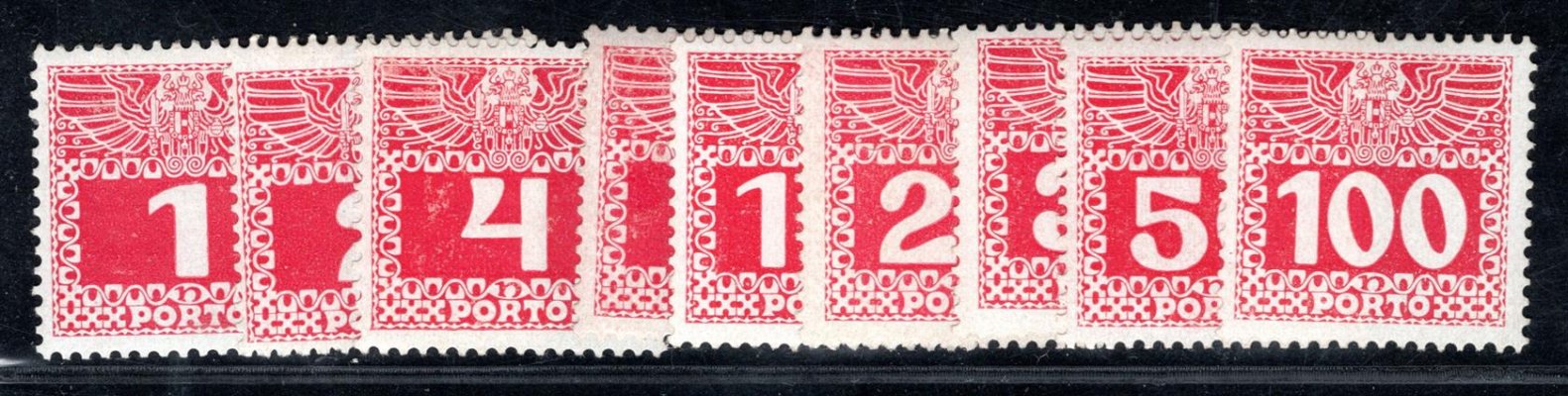 P 34 - 44 x   Michel ; 1 - 100h doplatní - křídový papír, kompletní série ( hodnoty 14 a 25 h na křídovém papíře nebyly vydány) 