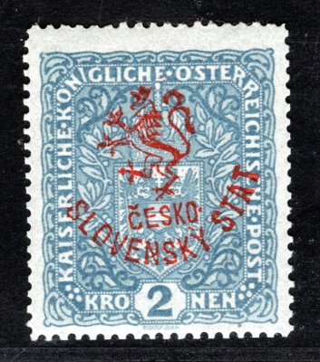 RV 58, Marešův přetisk, červený,  úzký formát, 2 K modrá, zk. Mr