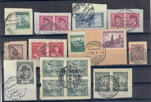 ČSR I - malá sbirka na listech formátu A 4, celkem 134 ks známek s razítky ze sudet, nebo jiných pohraničních oblastí s velkým zastoupením německé menšiny, většina na hradčanských známkách, zajimavý soubor poštovní historie