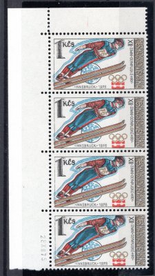 2187, OH 76, svislá rohová 4 páska,  posun barev -  soutisk  (posun modré a zlaté barvy vlevo) s datem tisku 28.12.1975