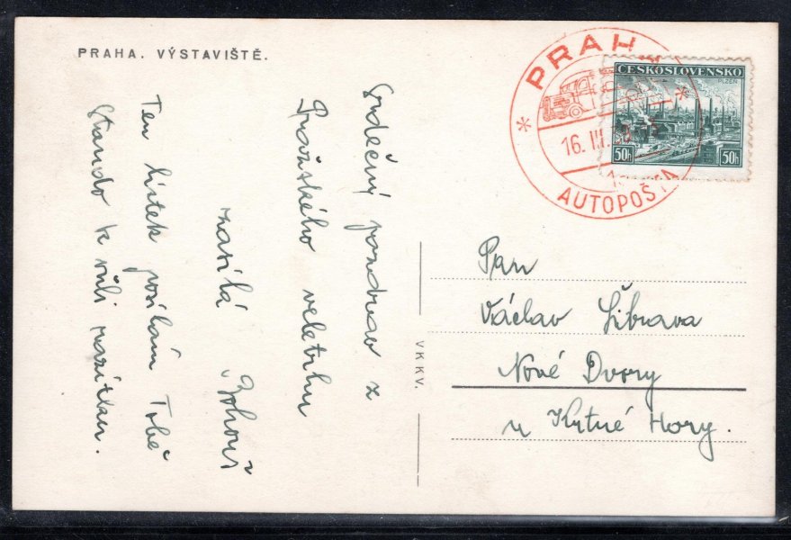 pohlednice Praha - výstaviště, s razitkem Autopošta, 16/339,  II. den Protektorátu