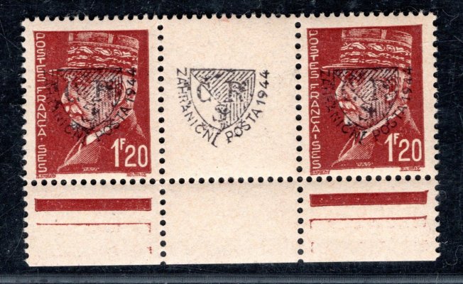 Exilové vydání Francie ; krajové meziarší ; 1,20 fr ;  Pétain   s přetiskem ČSR  - zahraniční pošta 1944 