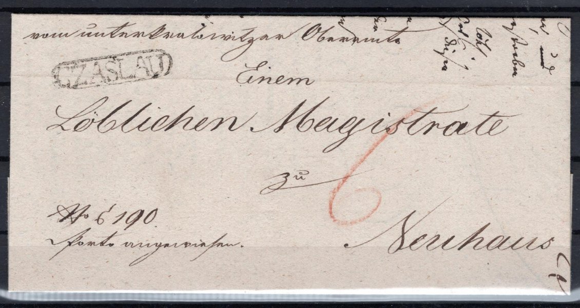 skládaný - dopis z roku 1831  s atypickým razítkem CZASLAU (Čáslav) 