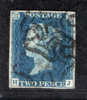 Anglie - Mi. 2, Viktorie, 2 P modrá, hezký střih, hledaná známka