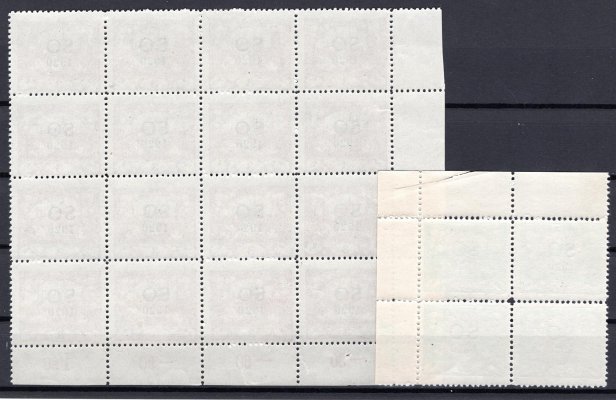 SO 6 a SO 2 ; řz 11 1/2 - neúřední - dva rohové bloky. 3 h levý spodní rohový 16- ti blok + 20 h pravý horní 4 - blok 