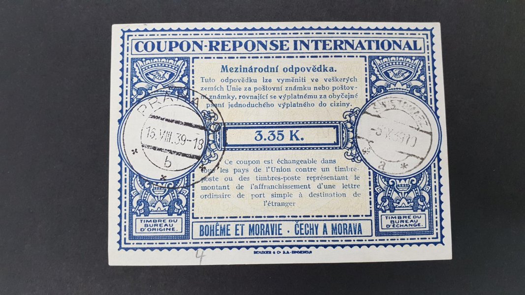 CMO1 - Mezinárodní odpovědka s razítky Praha 39, 15.7.1939 a Swietomarz (Polsko) 5.10.1939. Vzácná a hledaná kombinace razítek