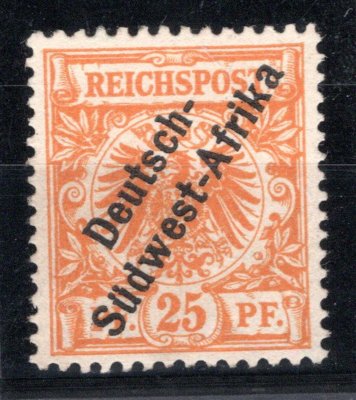 Deutsch Süd West Africa -  Mi. I, 25 Pf oranžová, vzácná hledaná svěží známka, kat. 750,- Eu