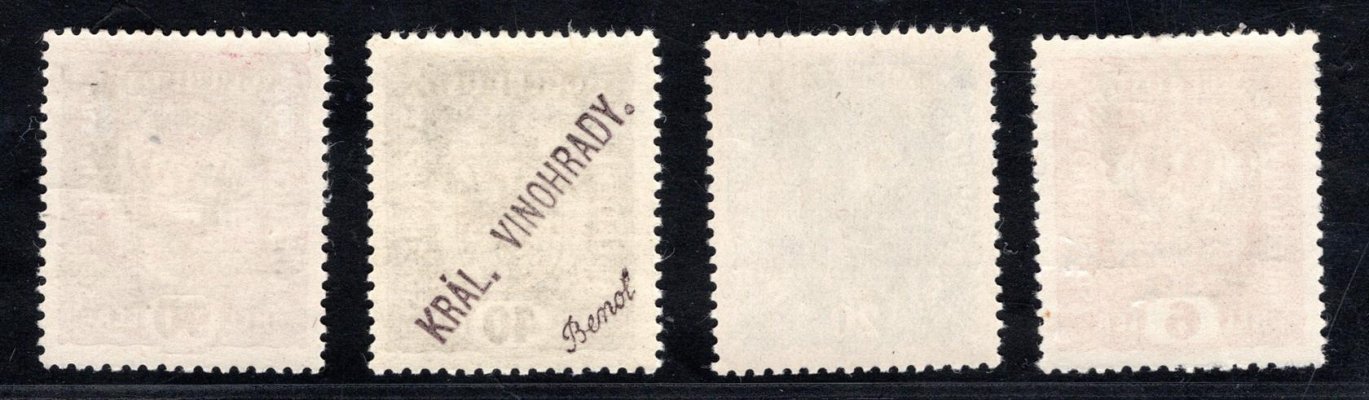 Revoluční Přetisky- Královské Vinohrady  - rakouské známky s návrhem  revolučního přetisku, velmi hledané samostatně, v sadě 4 kusů ojedinělé-  - z významné sbírky ! 