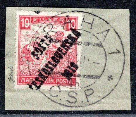 99 p, typ IV, bílá čísla 10 f červená s perfinem G.St, na výstřižku, zk. Gi, Ko, hledaná známka