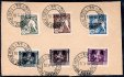 Velký výstřižek se sérií 27 - 32 ; 15 h - 120 h halířů s razítkem polní pošta 44; 28.10.1919 