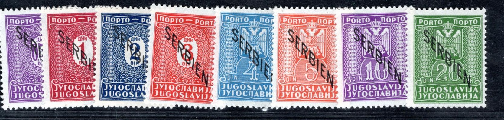 Srbsko - Mi. D 1 - 8, doplatní, kompletní přetisková řada, hledané