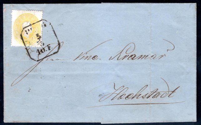 Skládaný dopis z r. 1862 se známkou 2 kr třetí emise, rámečkové raz. PRAG, 5. 3., ANK € 180.-