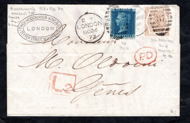 Anglie - skládaný dopis z Londýna, 26/Nov/72, vyplacený známkami SG 36 a + 112, dvě a šest pencí, hezká kvalita, zajímavé