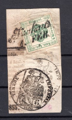 Výstřižek s novinovým kolkem Michel 1 - 2 Kr zelená Typ I a a signetou - razítko Krakau 1.FEB 