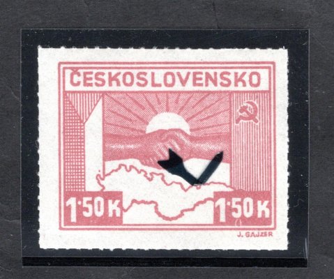 353 ; Košické vydání, 1,50K  DV 119/1 č.n.  "vajíčko pod 5" ( posunutá černá šipka, desková vada vpravo dole po číslicí 5) 
