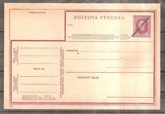 CPV  13.3  kompl. nepoužitá poštovní výběrka s přetiskem Českolslovensko, průsek na zadní straně, varianta a