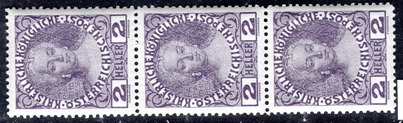 Rakousko - Mi. 140, ŔZ 12 1/2, třípáska 2 h fialová - přetisk pro Porta