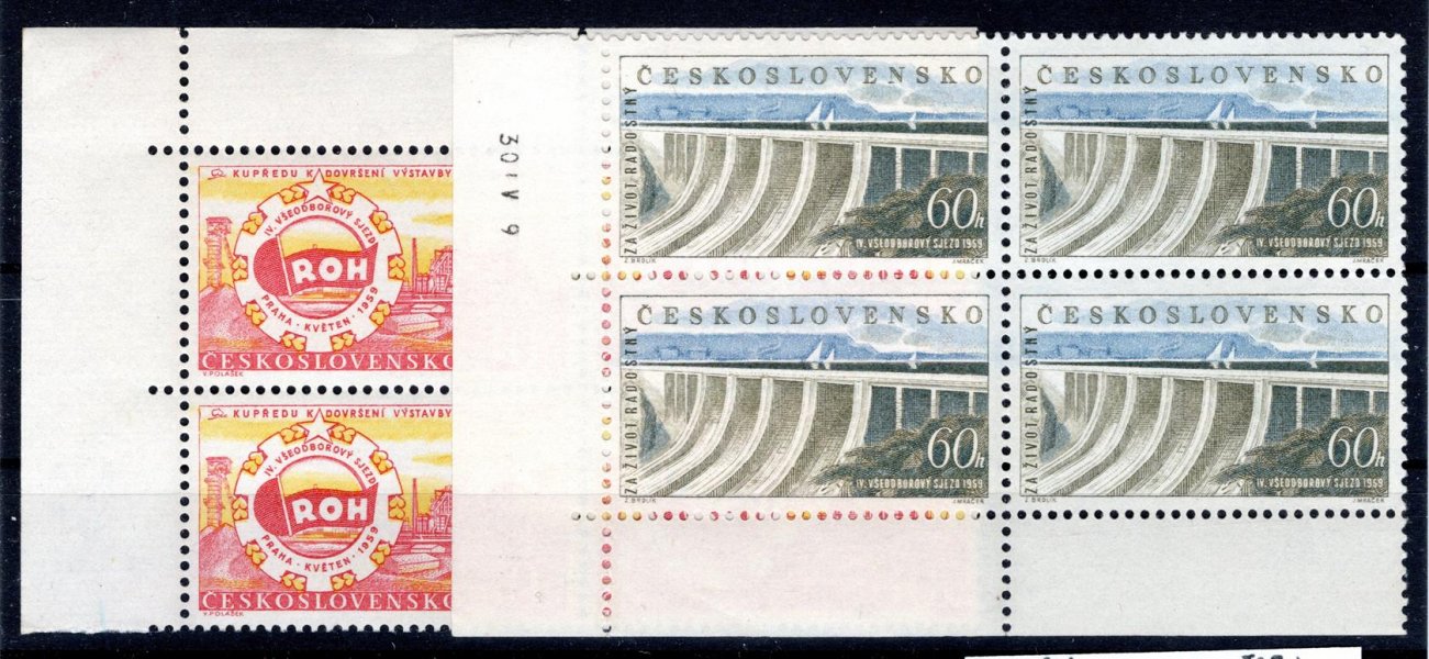 1054 - 1055; rohové 4 - bloky, 1 x datum tisku 