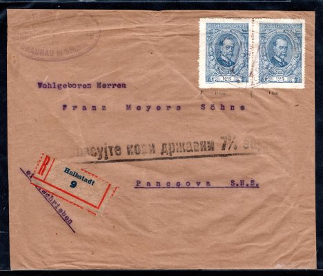 R dopis z Halbstadtu, 21/IX/21 s 140 ST, modrá 125 h dvoupáska, spojené typy do Chorvatska s příchozím razítkem, hledané, lehké stopy poštovního provozu