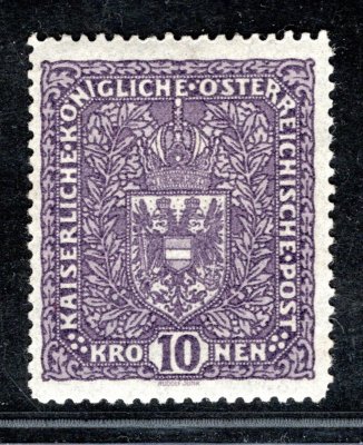 Rakousko - Mi. 207, úzká, znak, světle fialová 10 K