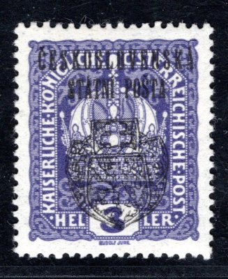 RV 22, II. Pražský přetisk, fialová 3 h, zk Vr