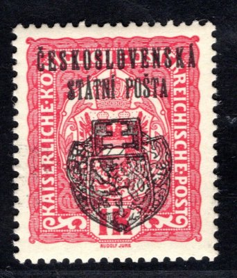 RV 36, II. Pražský přetisk, červená 1 K, zk Vr