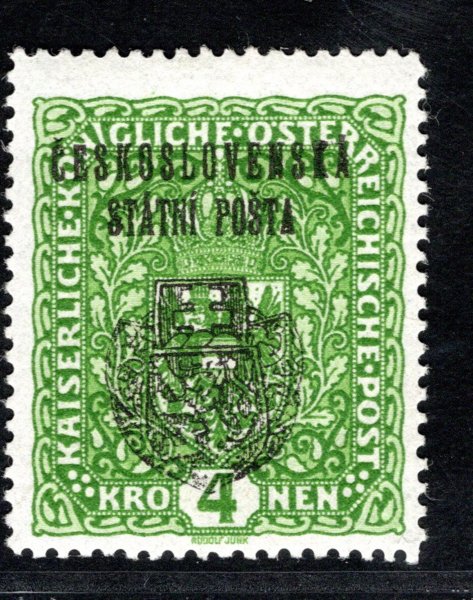 RV 39, II. Pražský přetisk, úzký formát, zelená 4 K, zk. Vr