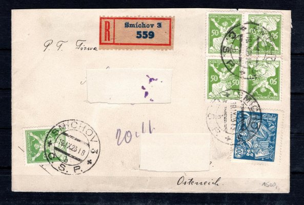 156TBa - 2 x na dopise ; R dopis - vystřižená adresa ; razítko Smíchov 3, vzadu chybí chlopeň