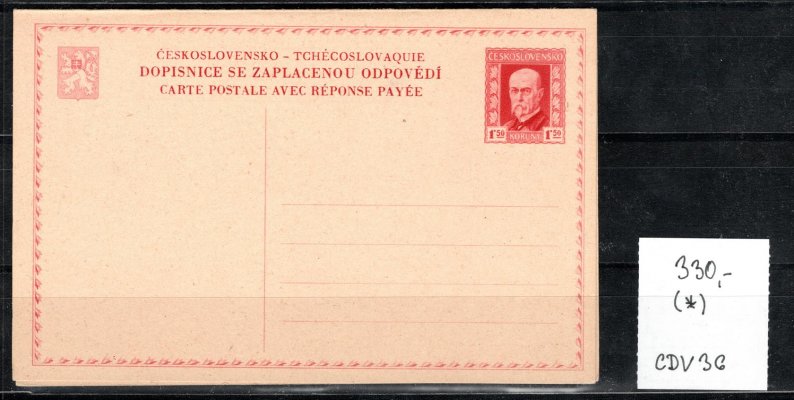 CDV 36 ; 1,50 červený Masaryk ; kat. cena 330 Kč 