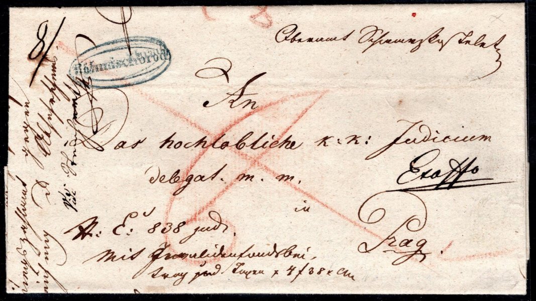 předznámkový  dopis, 1839,  modré razítko, 