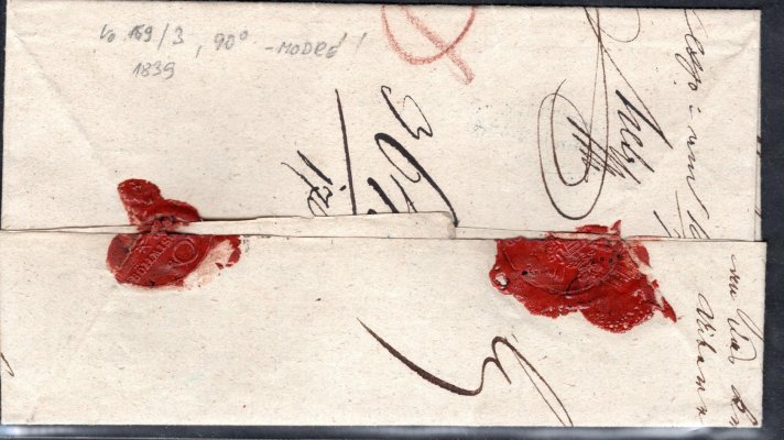 předznámkový  dopis, 1839,  modré razítko, 
