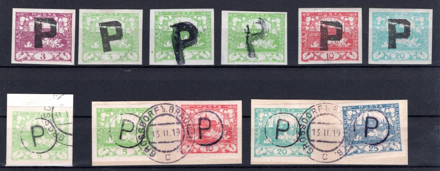 sestava doplatních provizorií - přetisk "P" na Hradčanských známkách