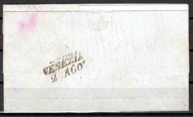 Rakousko,Lombardsko -  skládaný dopis vyfrankovaný kolkem 15 cts, razítko TREVISO 2/AGO.kat 400,- Eu, stopy po vlhkosti, zajímavá celistvost