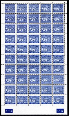 DL 10,  PA (50), modrá 1,20 Kč,  DČ 4-40, x-x, hledané, katalog cenu pro tuto variantu neuvádí